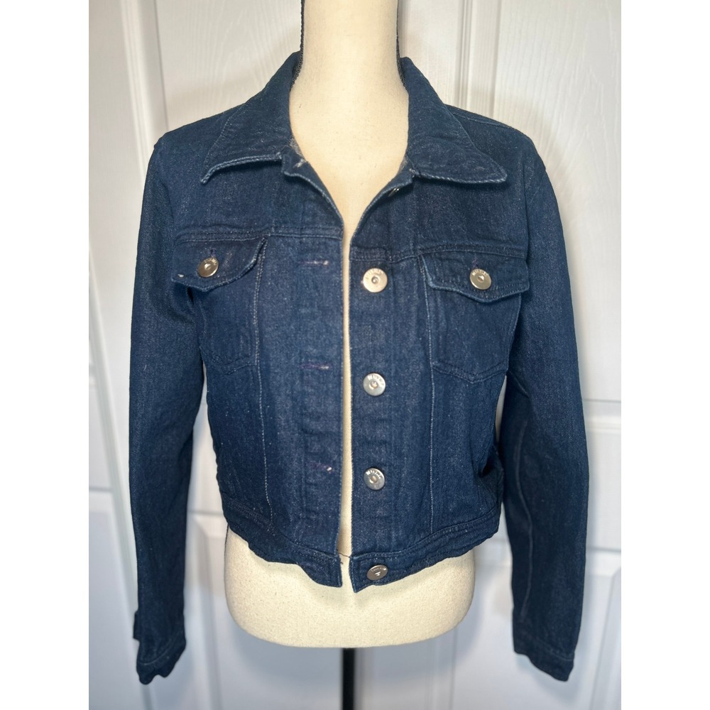 DEJA BLEU Premium‎ Dark Wash Denim Jacket Cropped Jean Jacket Size L